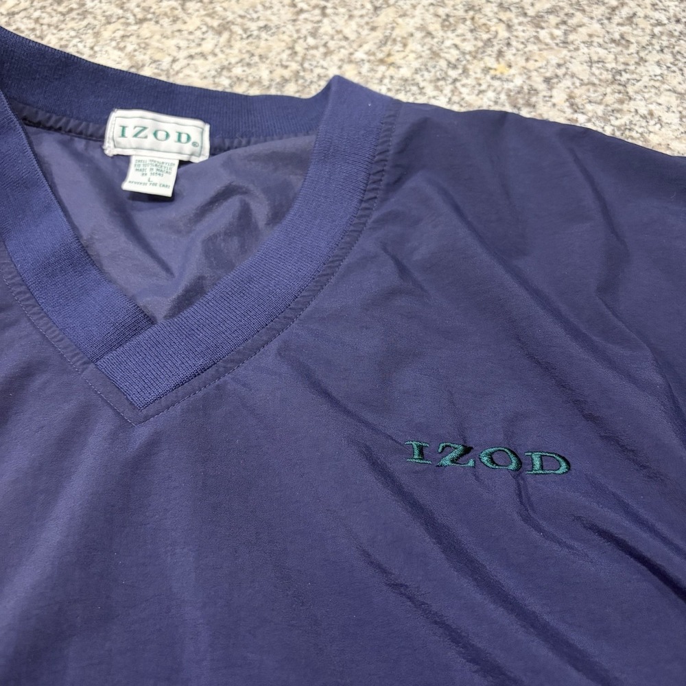 Vtg IZOD Mens L Navy Blue V-Neck Golf Windbreaker Pullover Jacket